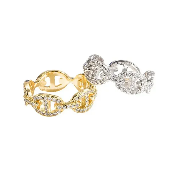 Bague Maillon d'Ancre Argent Plaqué Or Jaune Zircon