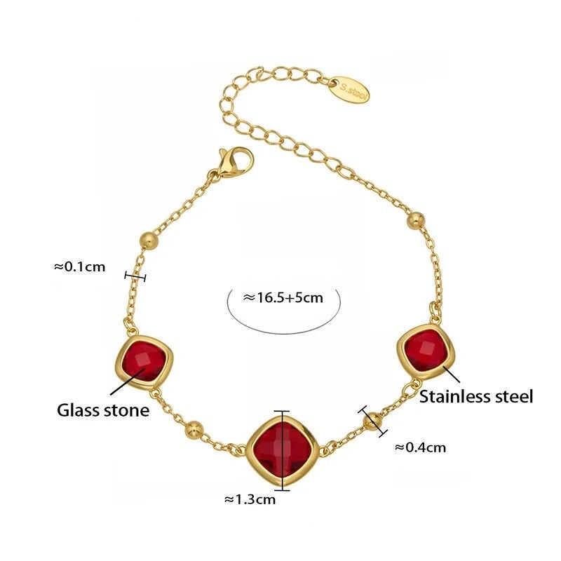 Bracelet Glamour Plaqué or 18K Cristal Rouge