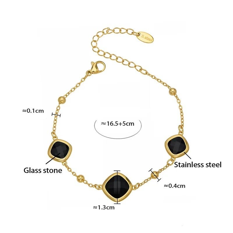 Bracelet Glamour Plaqué or 18K Cristal Noir