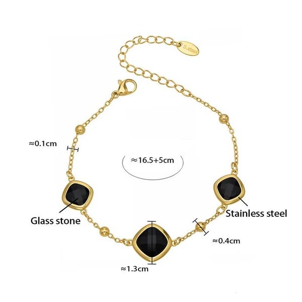 Bracelet Glamour Plaqué or 18K Cristal Noir