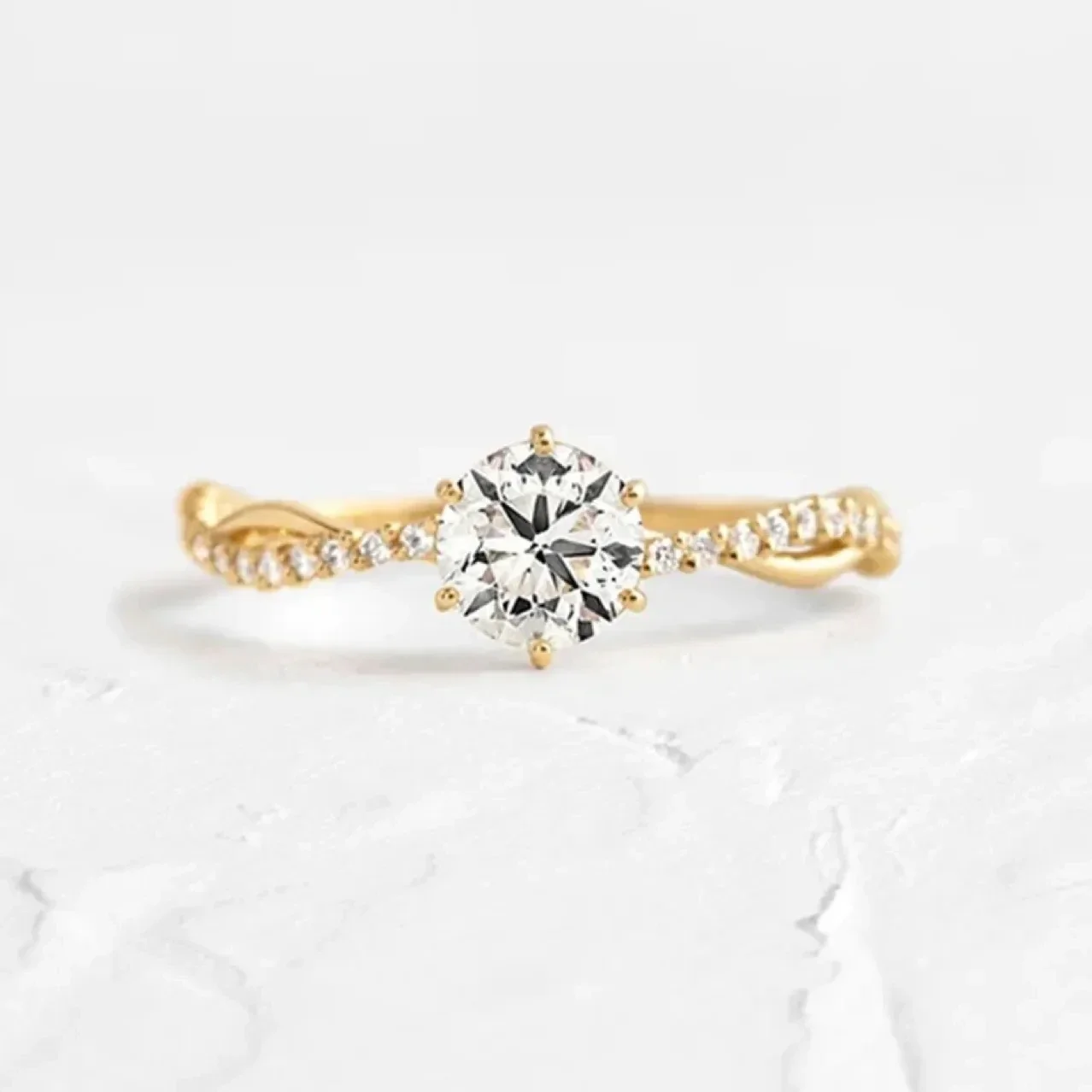 Bague Solitaire Argent Plaqué Or Jaune Zircon