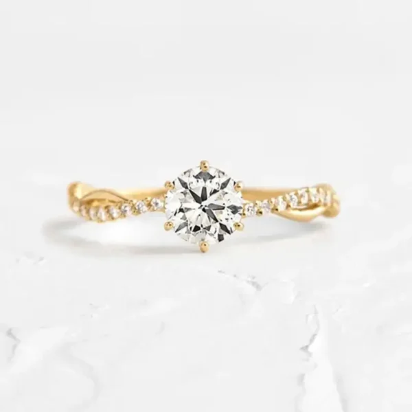 Bague Solitaire Argent Plaqué Or Jaune Zircon