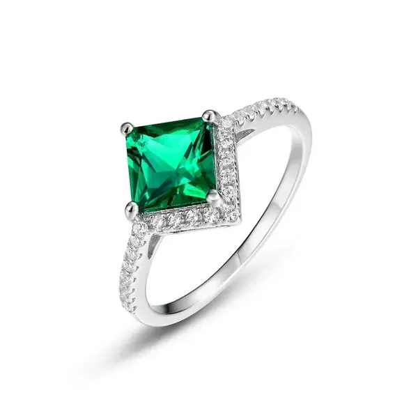 Bague Solitaire Halo Emeraude Argent Plaqué Or Platine Zircon