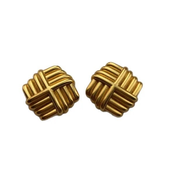 Boucles D'Oreilles Clous Carrés Style Rétro Haute Couture Années 80