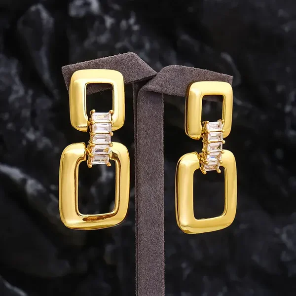 Boucles D'Oreilles Géométriques Laiton Doré Lisse 18K Zircon