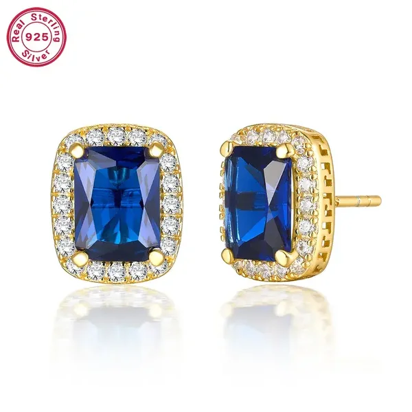 Boucles D'oreilles Rectangulaires Argent 925 Doré Or fin 18K Zircon