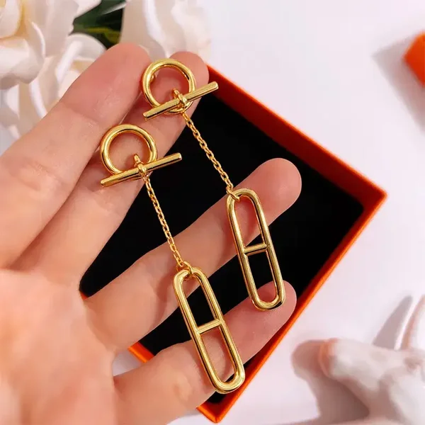 Boucles D'Oreilles Pendantes Inspiration H Echappée Laiton Doré
