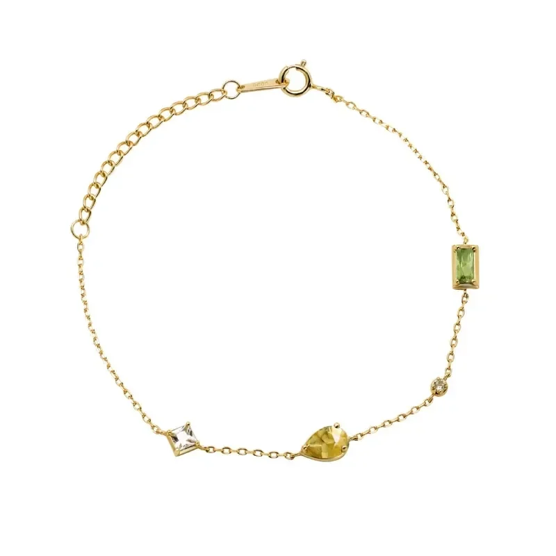 Bracelet Argent Plaqué Or Chaîne articulée Pierres Naturelles