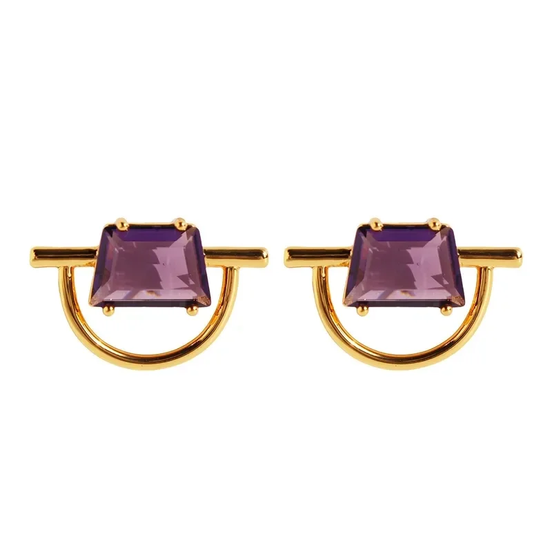 Boucles D'Oreilles Géométriques Modernes Laiton Plaqué Or Zircon