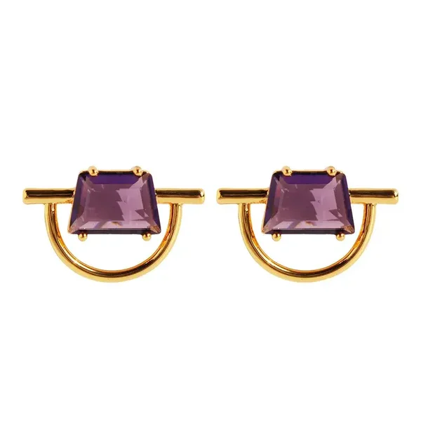 Boucles D'Oreilles Géométriques Modernes Laiton Plaqué Or Zircon