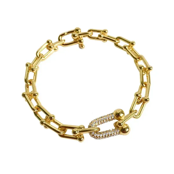 Bracelet à Maillons Laiton Plaqué Or 18K Zircon