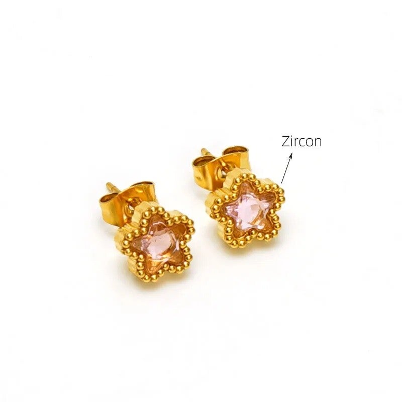 Boucles D'oreilles Puces Plaqué or 18K Etoile Zircon Rose