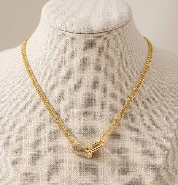 Collier Chaîne à Maillons Doubles Laiton Plaqué Or Zircon