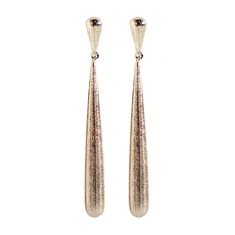 Boucles D'Oreilles Pendantes Larme Laiton Argenté Strié