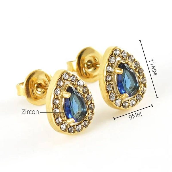 Boucles D'oreilles Puces Forme Poire Plaqué Or 18K Zircon