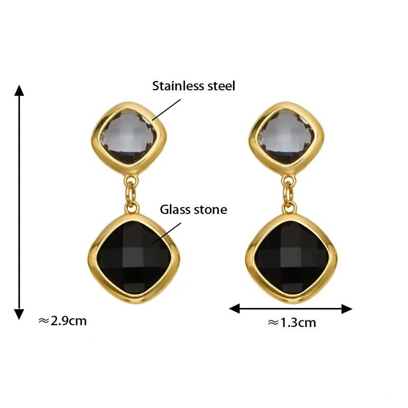 Boucles D'Oreilles Glamour Plaqué or 18K Cristal Noir