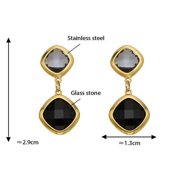 Boucles D'Oreilles Glamour Plaqué or 18K Cristal Noir