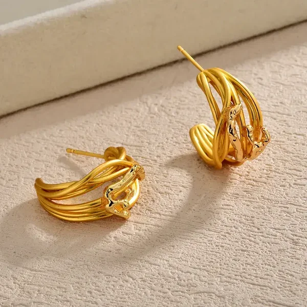 Boucles D'Oreilles Demi-Créoles Multi-Rangs Structurés Laiton Plaqué Or
