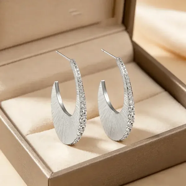 Boucles D'Oreilles Créoles Enveloppantes Laiton Argenté Zircon
