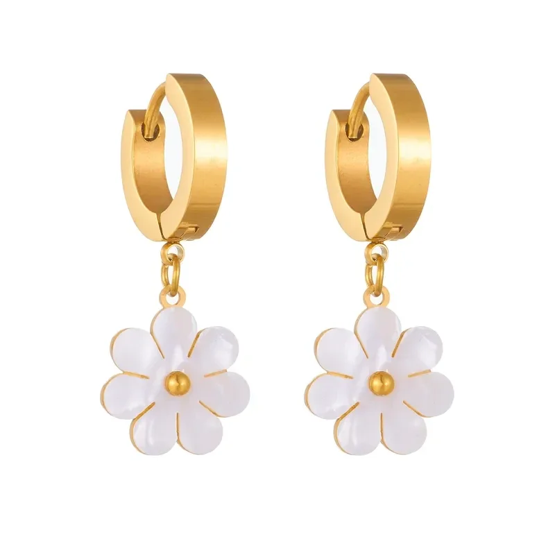 Boucles D'oreilles Pendantes Fleur Nacrée