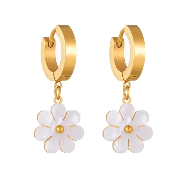 Boucles D'oreilles Pendantes Fleur Nacrée