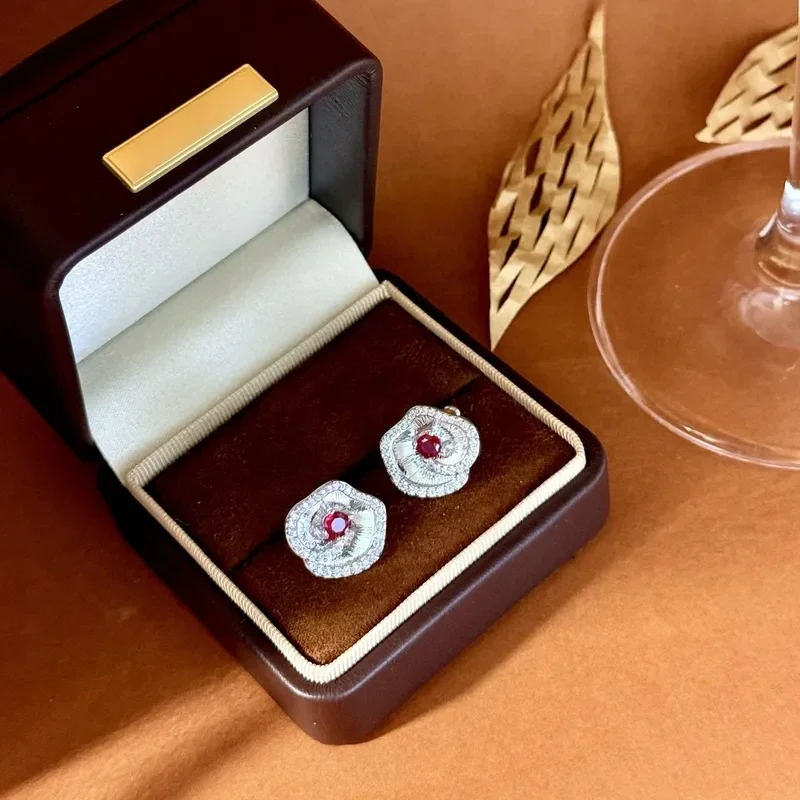Boucles D'Oreilles Puces Fleur Laiton Argenté Zircon