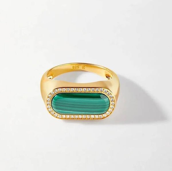 Bague Chevalière Moderne Charlotte Collins Argent Plaqué Or Jaune Zircon