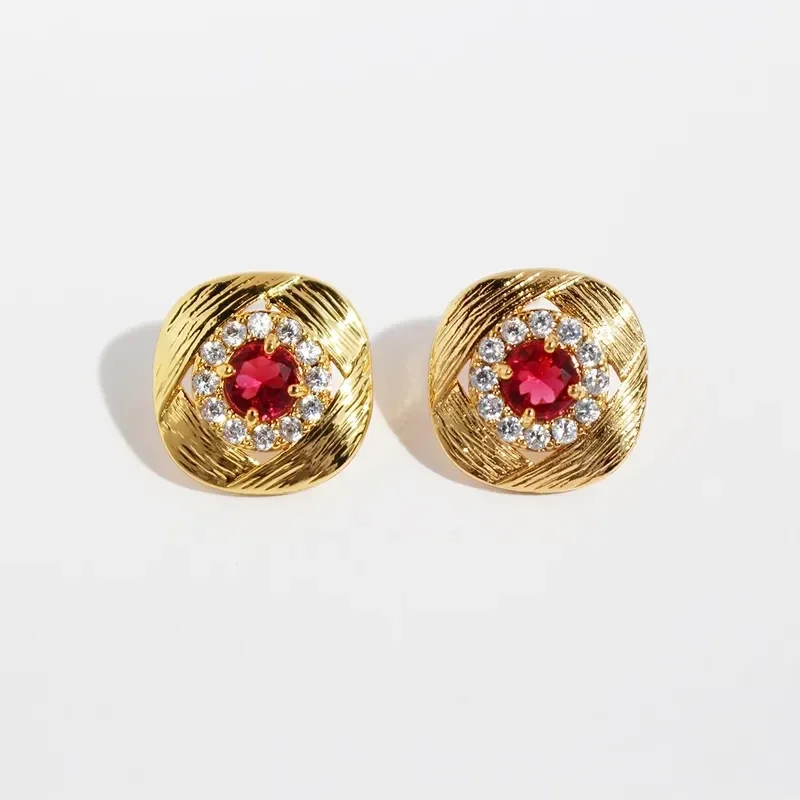 Boucles D'Oreilles Géométriques Laiton Doré 24K Zircons