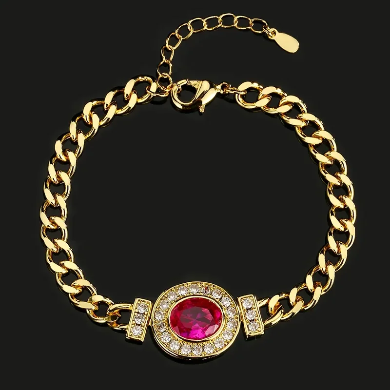 Bracelet Gourmette Laiton Doré Maille Large Zircon