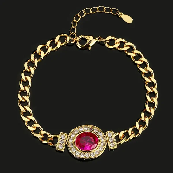 Bracelet Gourmette Laiton Doré Maille Large Zircon