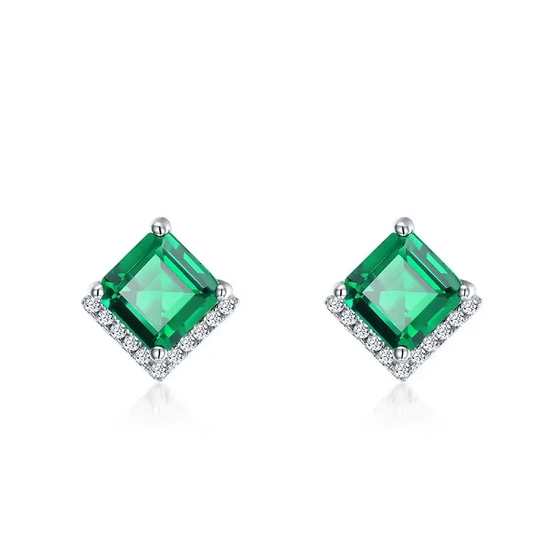 Boucles D'Oreilles Etincelantes Clous Carré Halo Emeraude Zircon