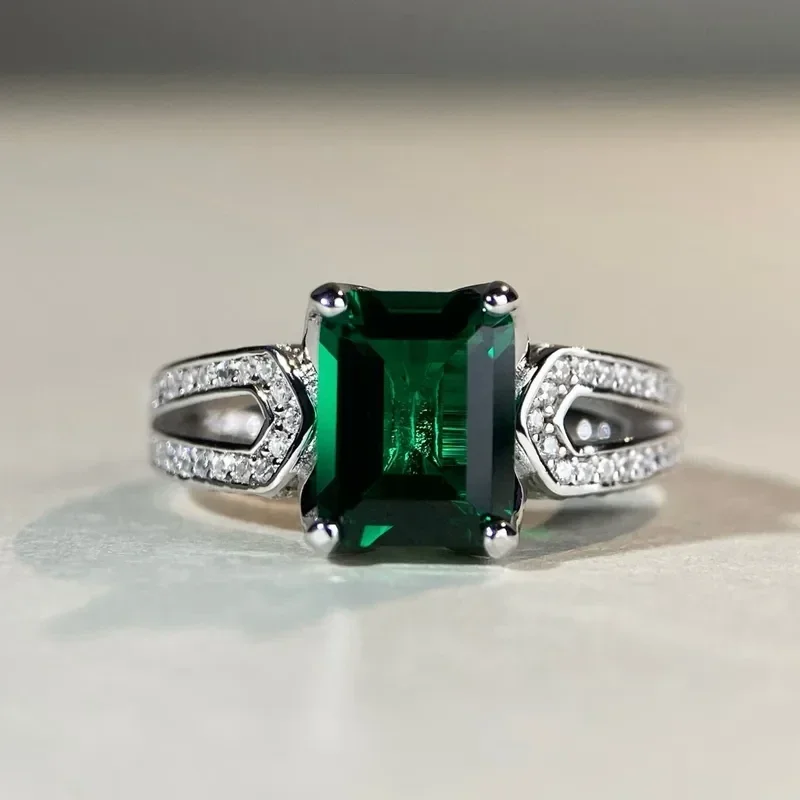 Bague Glamour Moderne Argent Blanc Zircon Emeraude