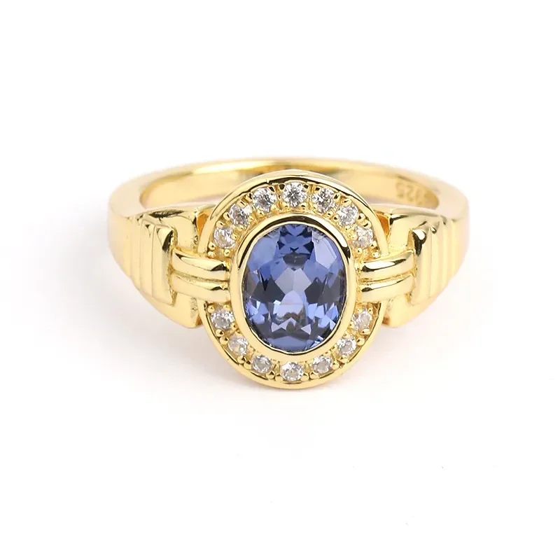 Bague Entourage Classique Argent Plaqué Or Saphir Zircon