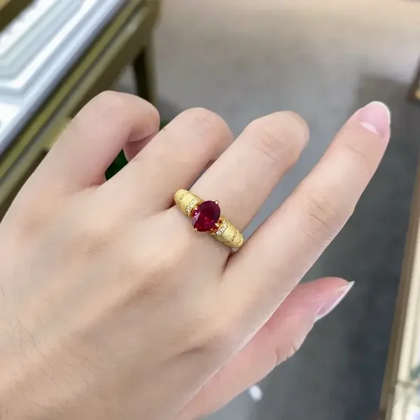 Bague Solitaire Vintage Argent Plaqué Or Rubis