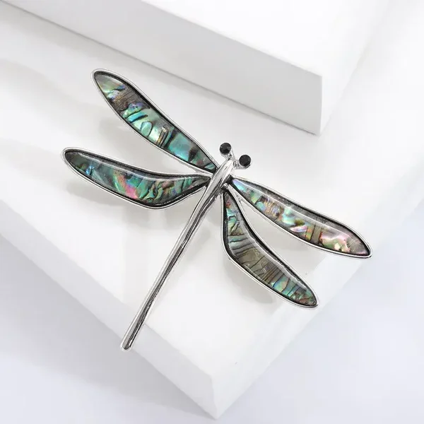 Broche Libellule Argentée reflet Nacre