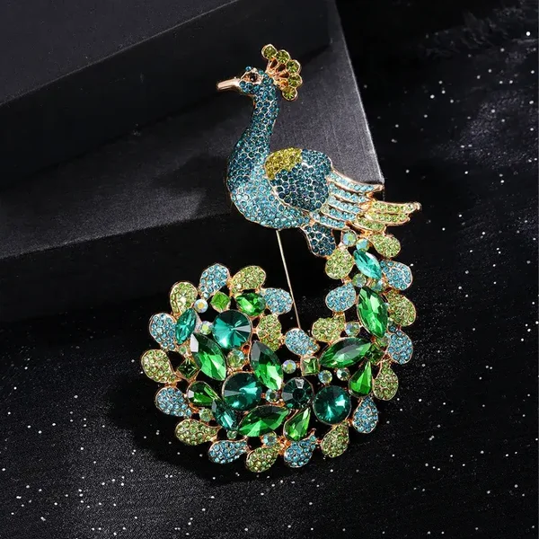 Broche XXL Paon Multicolore Vert Bleu