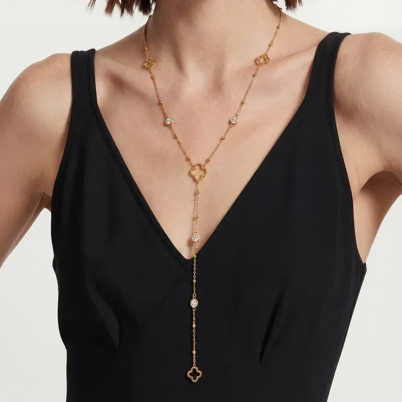 Collier Chance En Y Plaqué Or Jaune 18K Oxyde de Zirconium