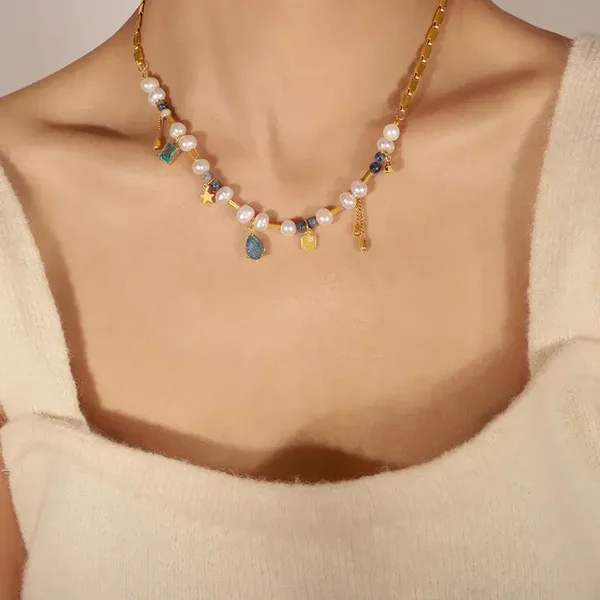 Collier Ras de Cou Pierre Naturelle Perle de Culture Zircon