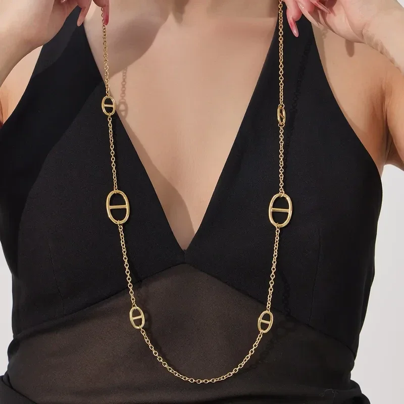Collier Sautoir XXL Maillon D'Ancre Plaqué Or 18K