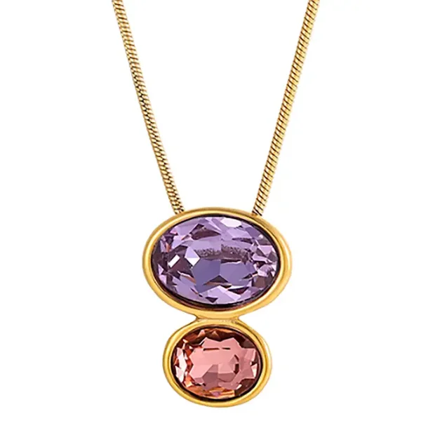 Collier Pendentif Double cercle Plaqué Or 18K Oxyde de Zirconium