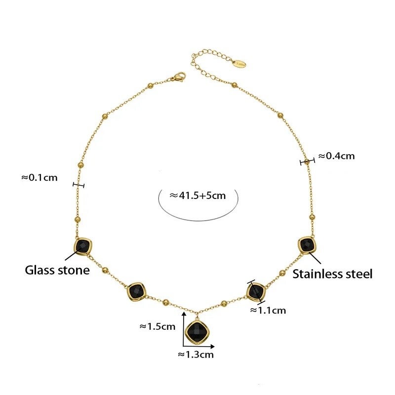 Collier Glamour Plaqué or 18K Cristal Noir