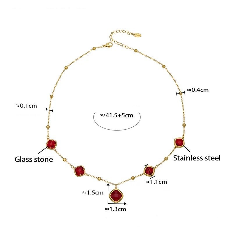 Collier Glamour Plaqué or 18K Cristal Rouge