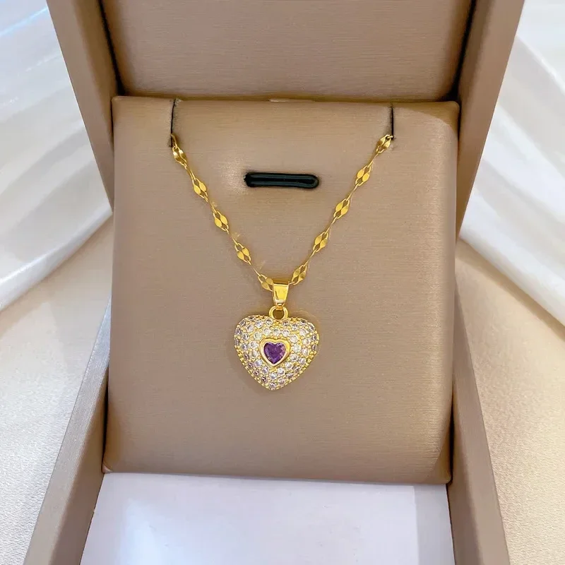 Collier doré à l'Or Fin 18K Pendentif Coeur Zircon