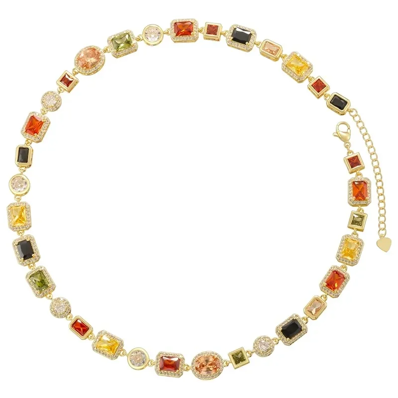 Collier Ras-de-Cou Plaqué Or Pierres Multicolores