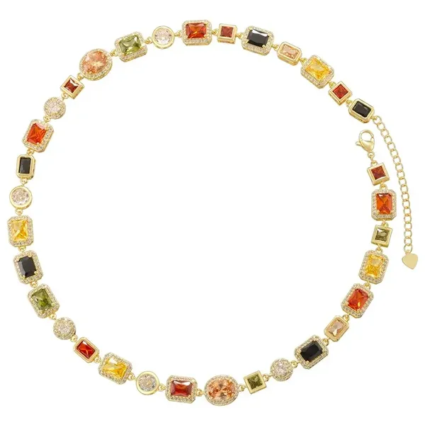 Collier Ras-de-Cou Plaqué Or Pierres Multicolores