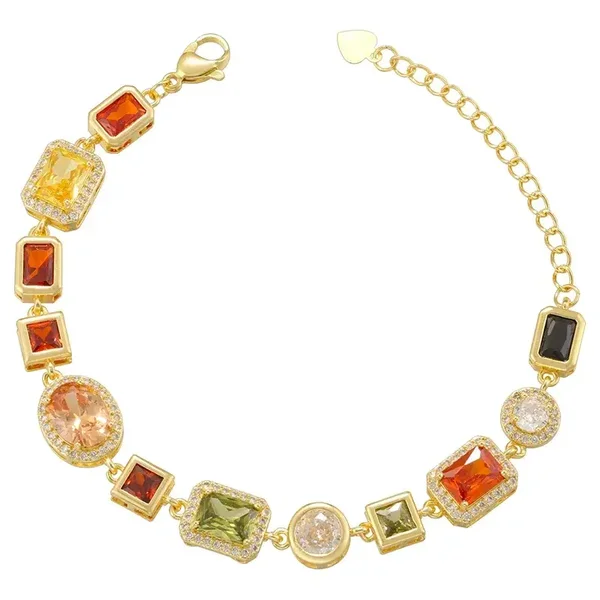 Bracelet Plaqué Or 18K Pierres Zircons Multicolores