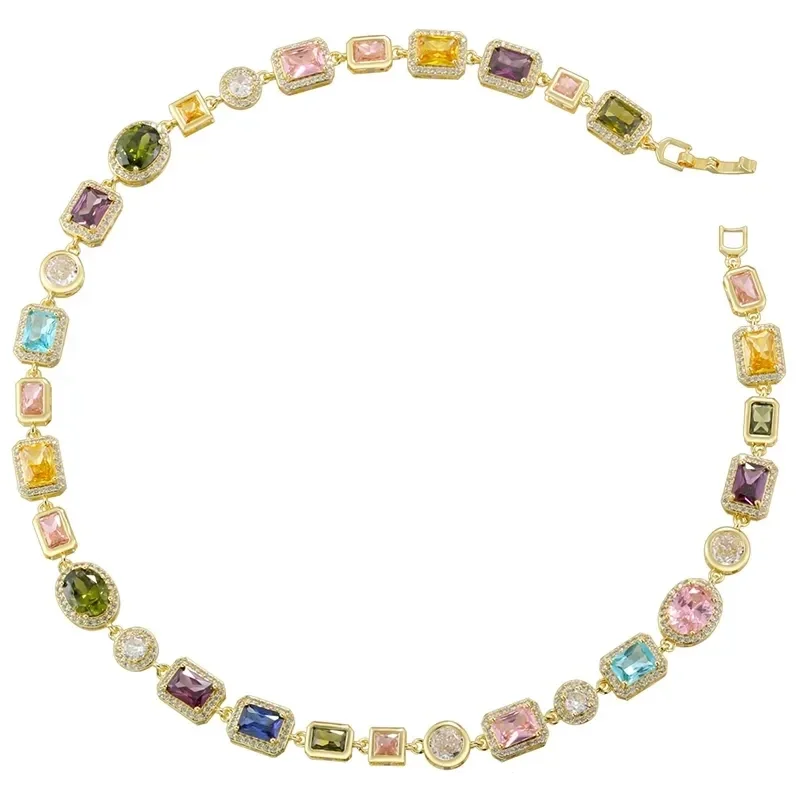 Collier Ras-de-Cou Plaqué Or Pierres Multicolores