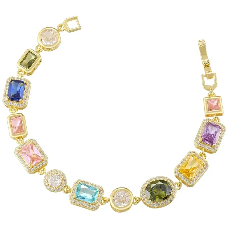 Bracelet Plaqué Or 18K Pierres Zircons Multicolores