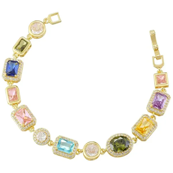 Bracelet Plaqué Or 18K Pierres Zircons Multicolores