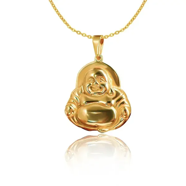Pendentif Acier Doré Or Bouddha Rieur